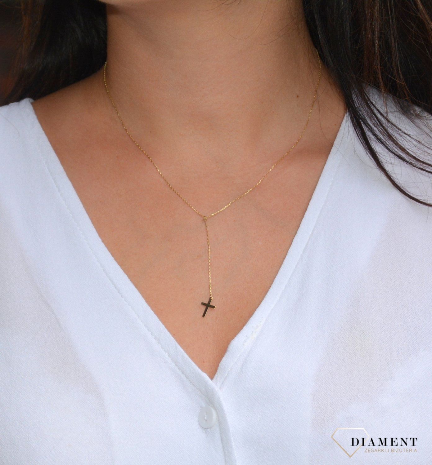 Złoty naszyjnik celebrytka 333 'krawatka z krzyżykiem'.jpg